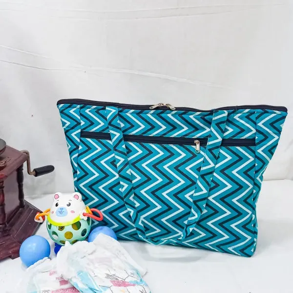 Baby Bag Diaper bag Hospital Bag Blue Colour with White and Black Zig Zag Design.