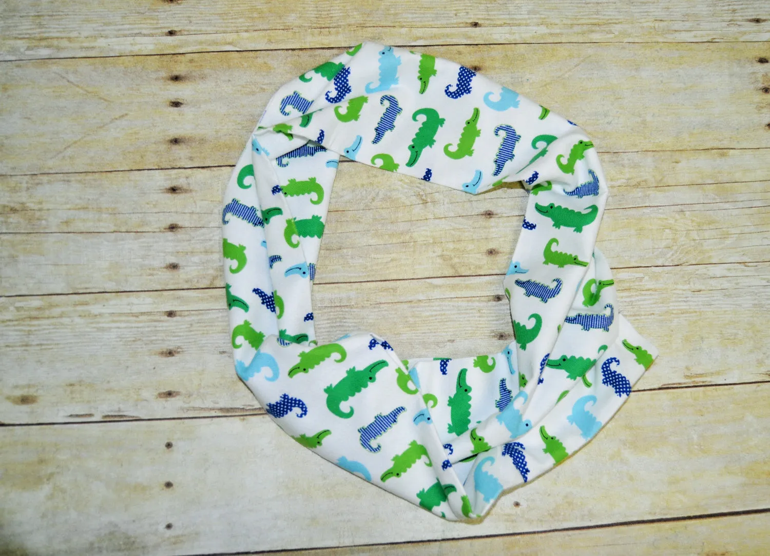 Baby/Toddler blue and green alligator infinity scarf, soft baby scarf, trendy baby scarf, alligator baby scarf,infinity scarf