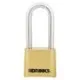 Brinks Commercial 50mm Commercial Brass 4-Dial Resettable Combination Lock with 2 3/8” Shackle Clearance - Brass Plated with Chrome Plated Boron Steel Shackle