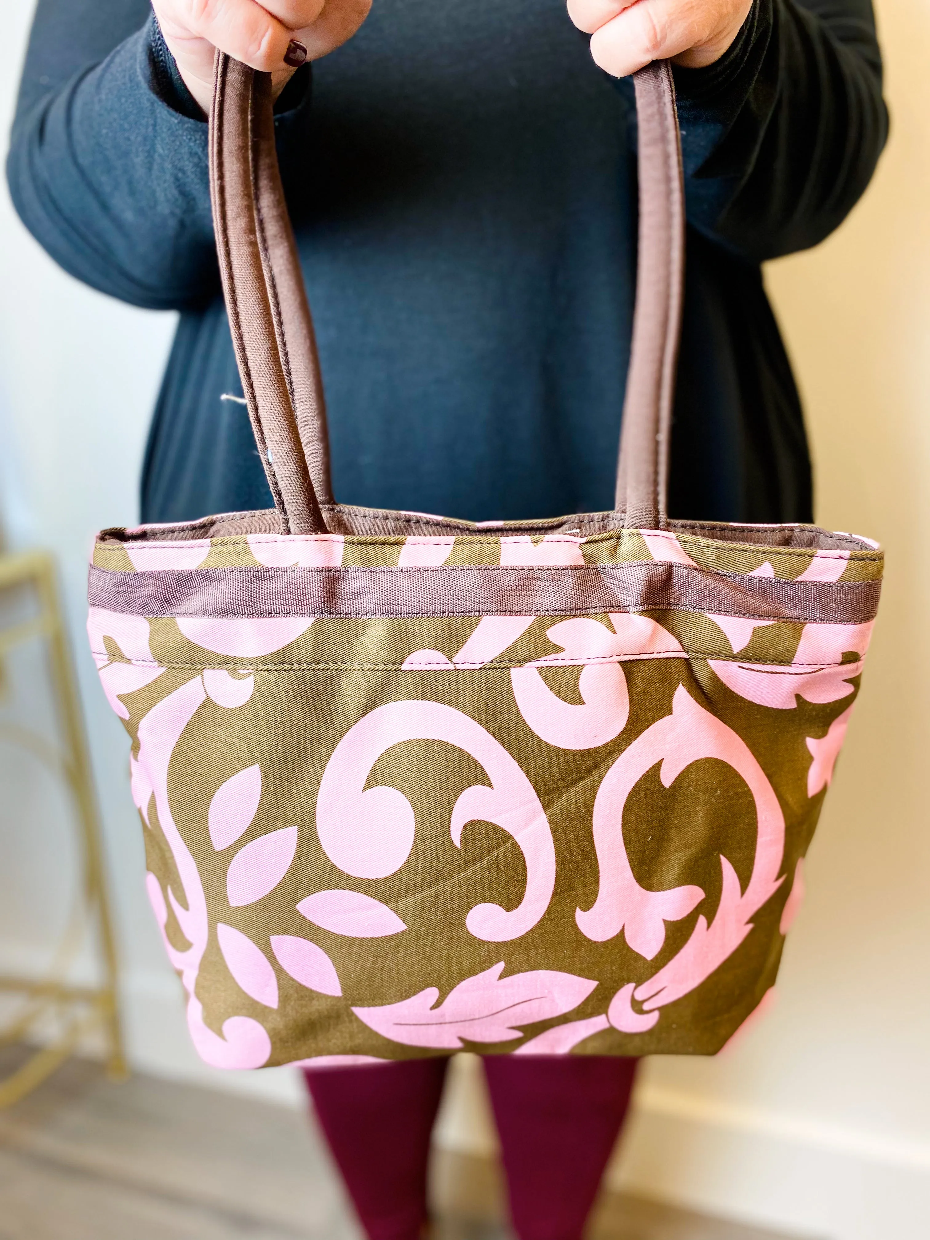 Brown/Pink 2 Handle Tote