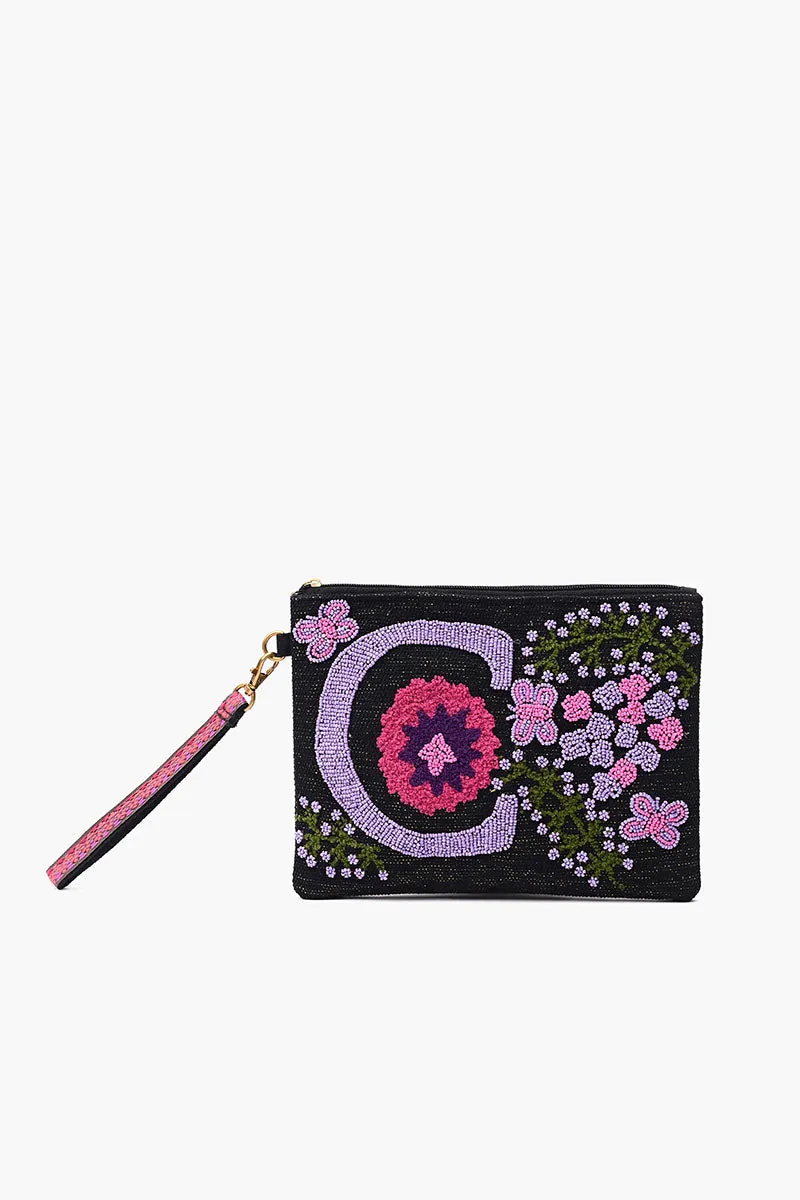 C Personalized Initial Embellished Wristlet Pouch