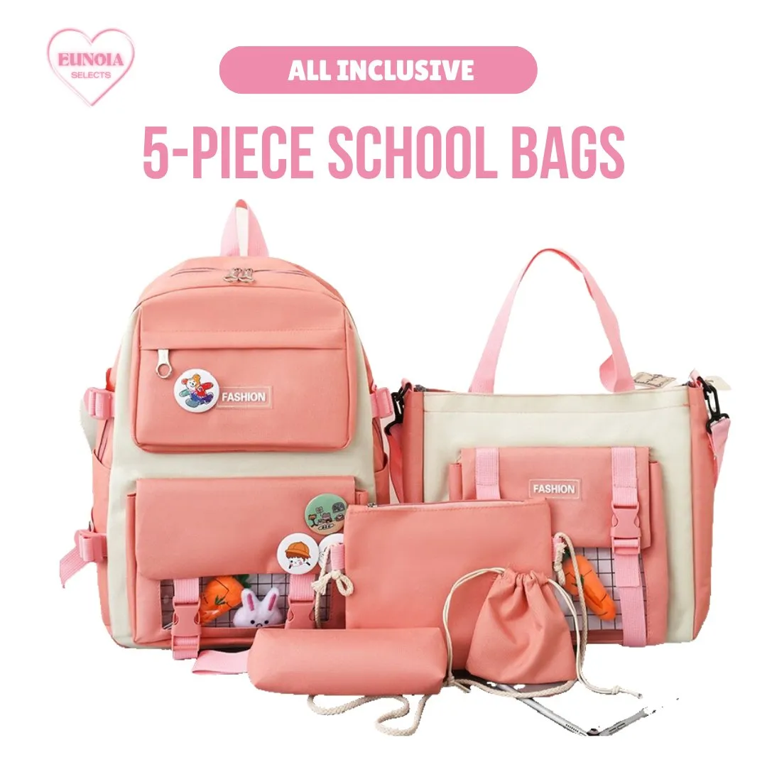 Cute Bunny Best Elementary Backpack - 5 Piece Preschool Bookbag Set