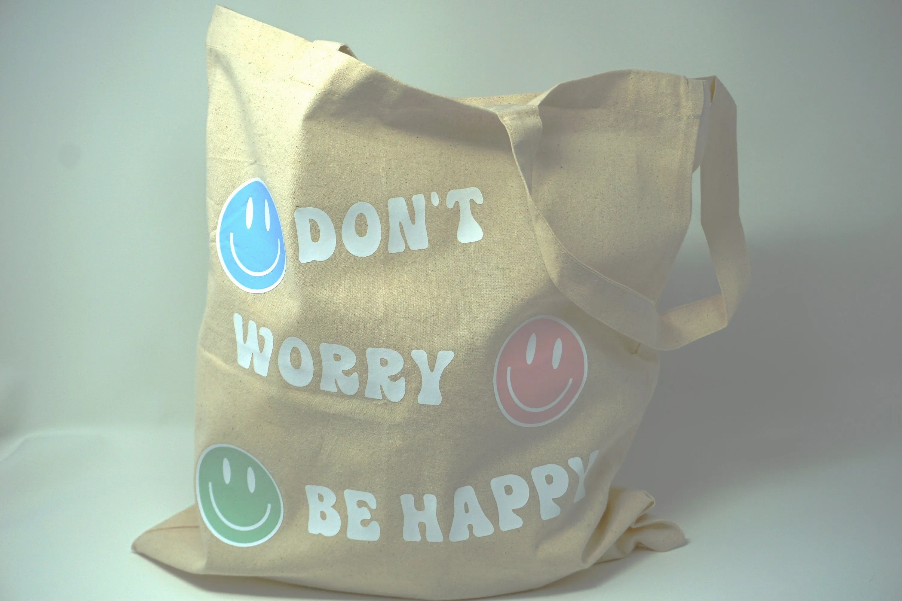 Don't Worry Be Happy Cotton Market Tote Bag