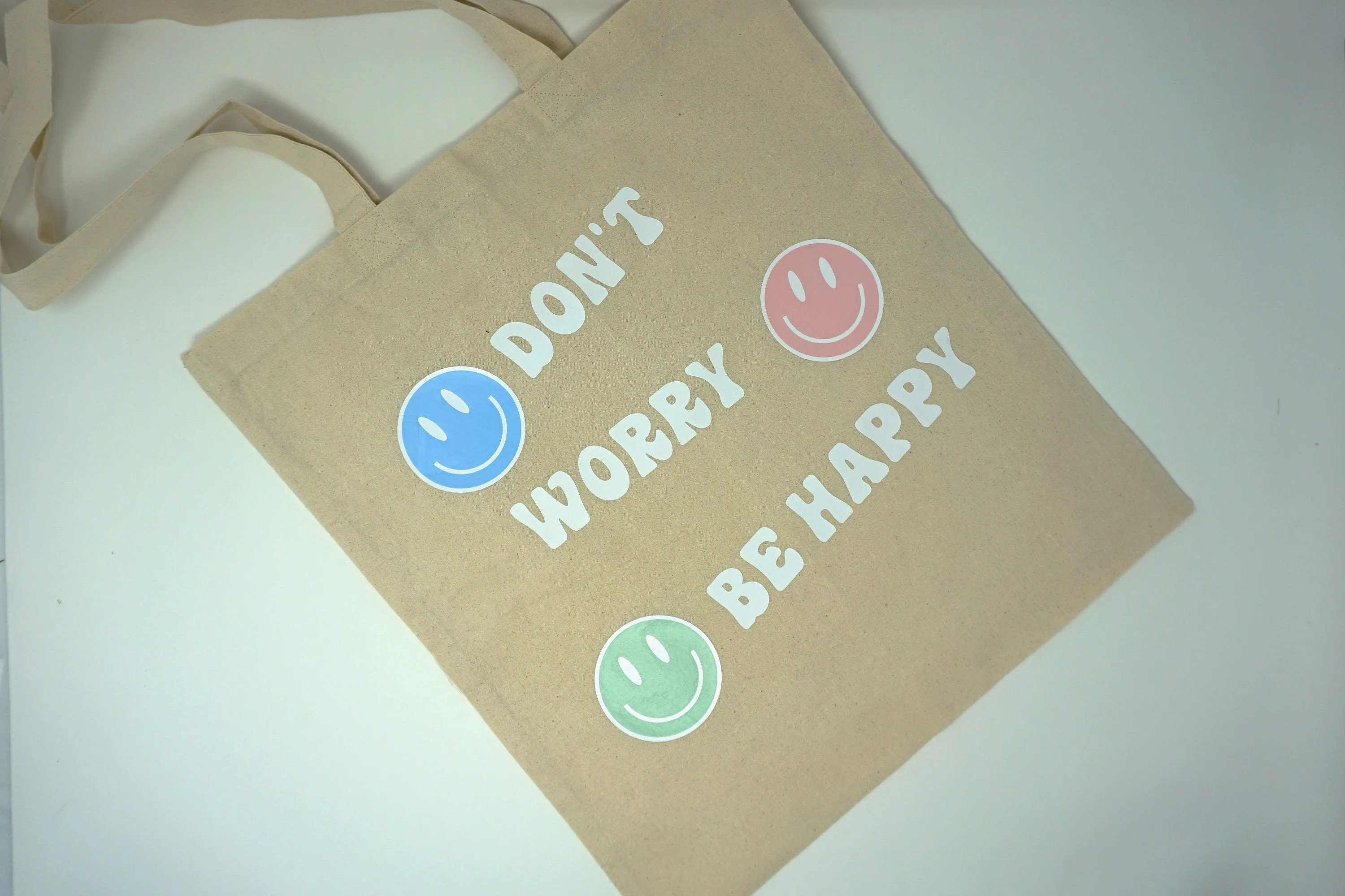 Don't Worry Be Happy Cotton Market Tote Bag