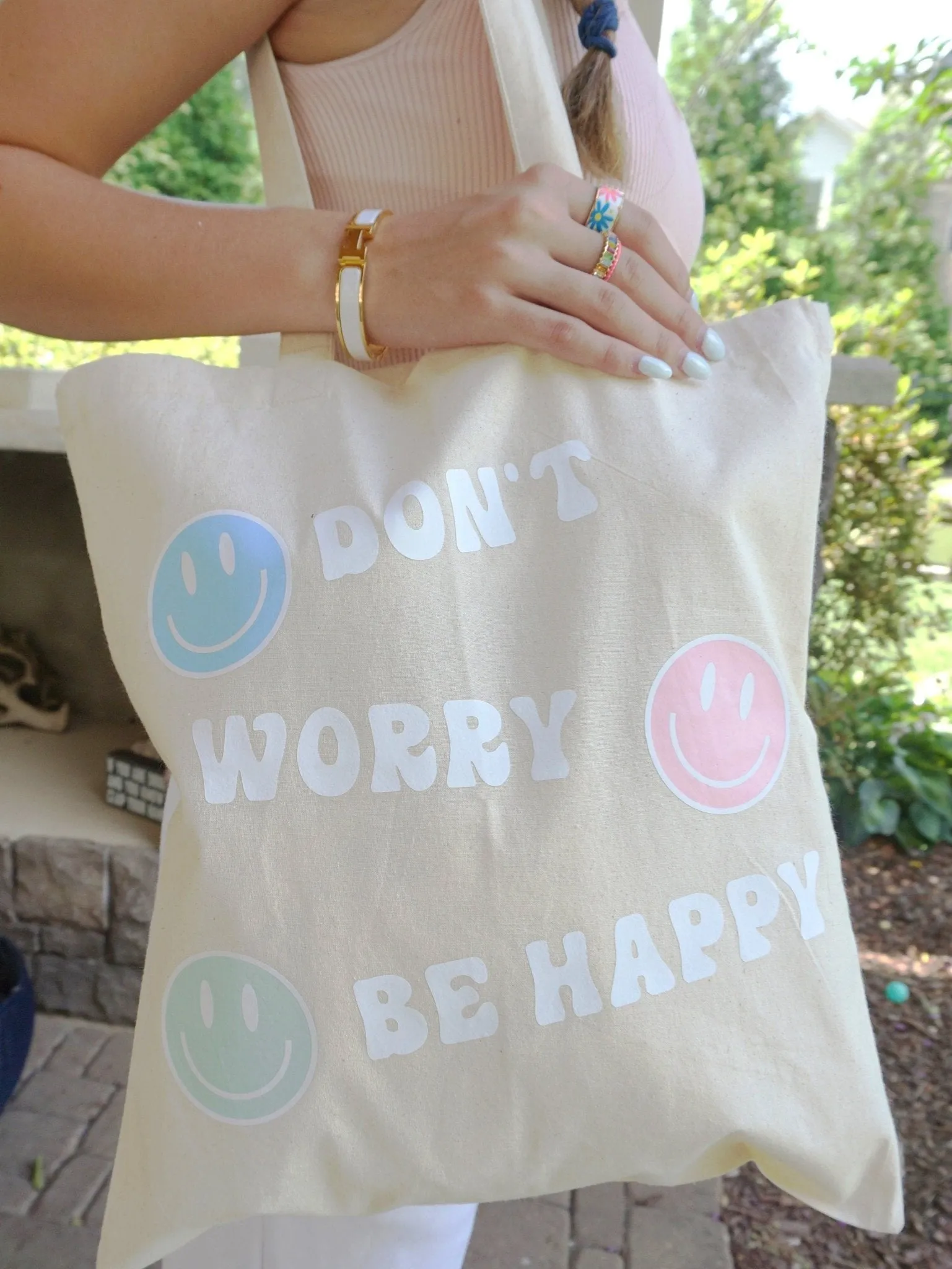 Don't Worry Be Happy Cotton Market Tote Bag