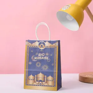 Eid Mubarak Kraft Paper Bag - Blue & Gold Mosque (5Pcs)