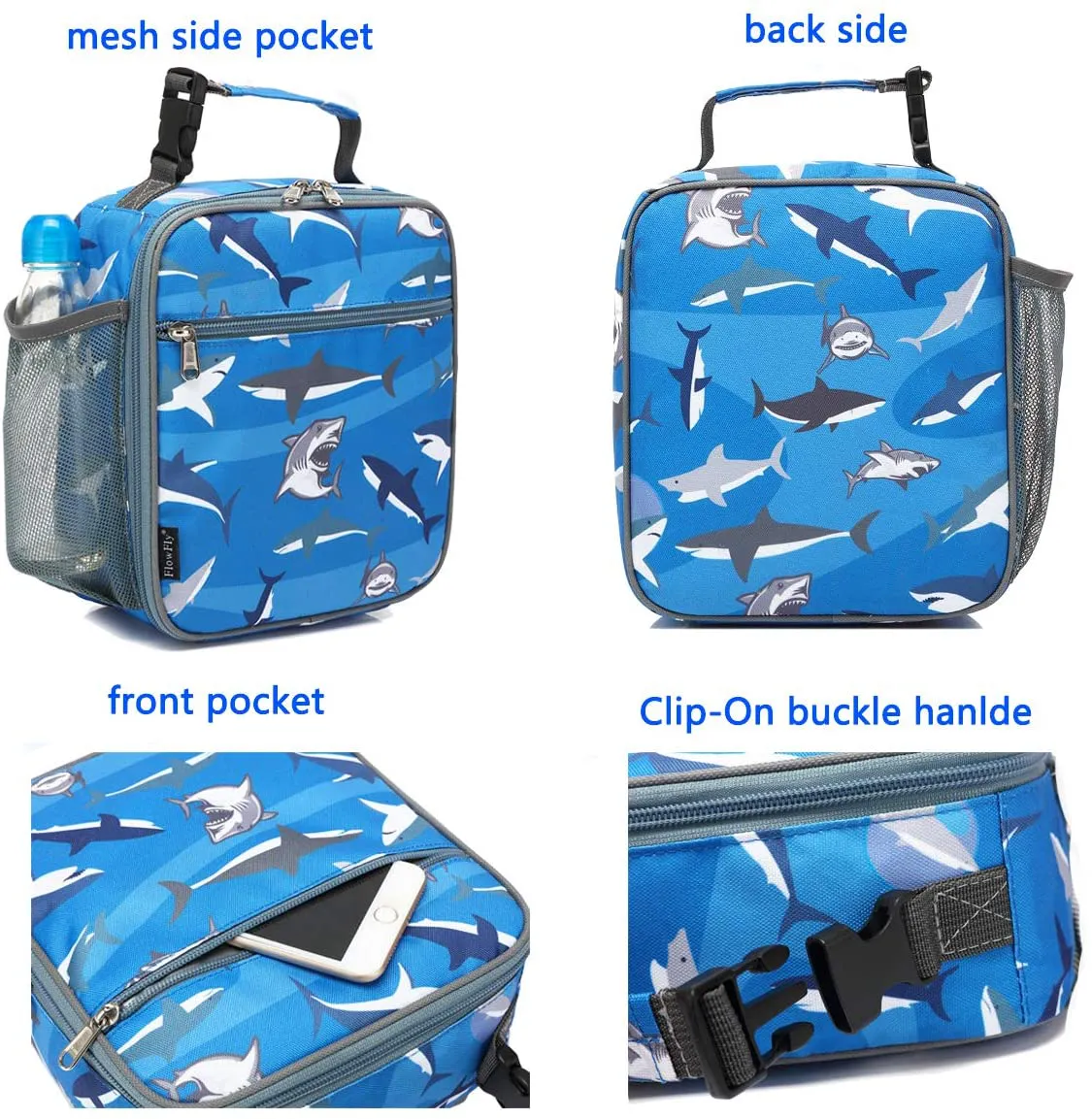 FlowFly Kids Lunch box Insulated Soft Bag Mini Cooler Back to School Thermal Meal Tote Kit for Girls, Boys, Car