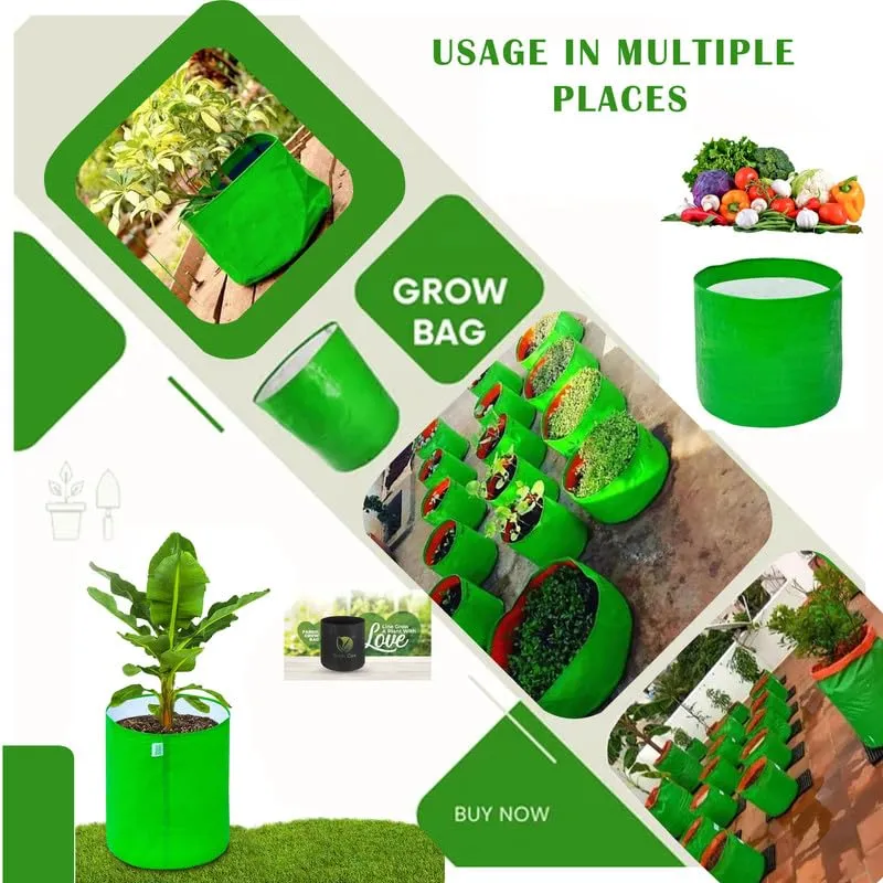 HDPE Grow Bags 250gsm (12x12 Inches) - Pack of 5, Durable Gardening Bags for Vegetables, Fruits, and Herbs