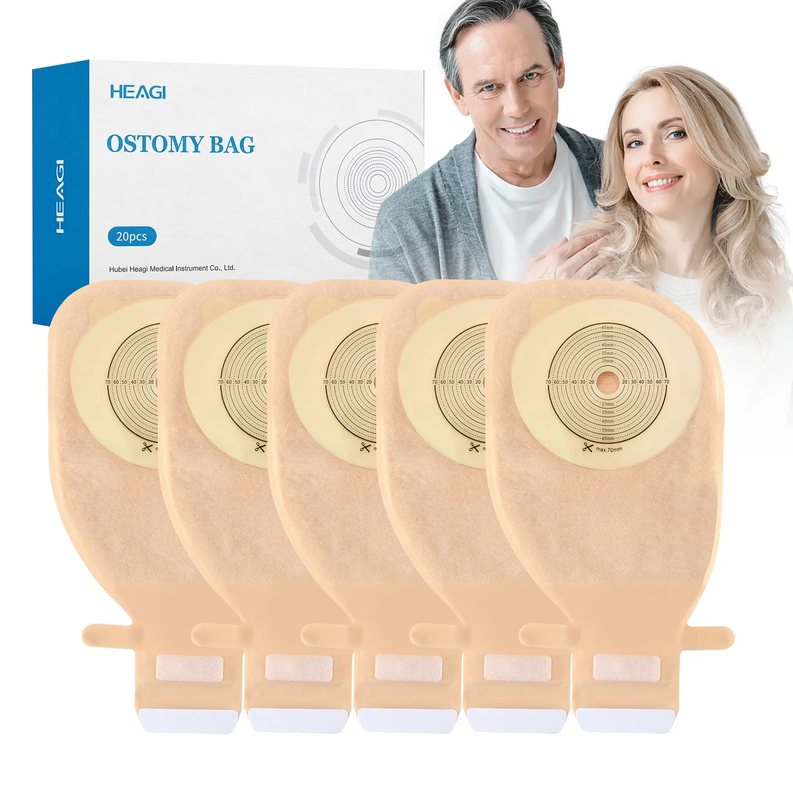 HEAGI One-Piece Colostomy Bags Cut-to-Fit Drainable Ostomy Pouches for Ileostomy Stoma Care