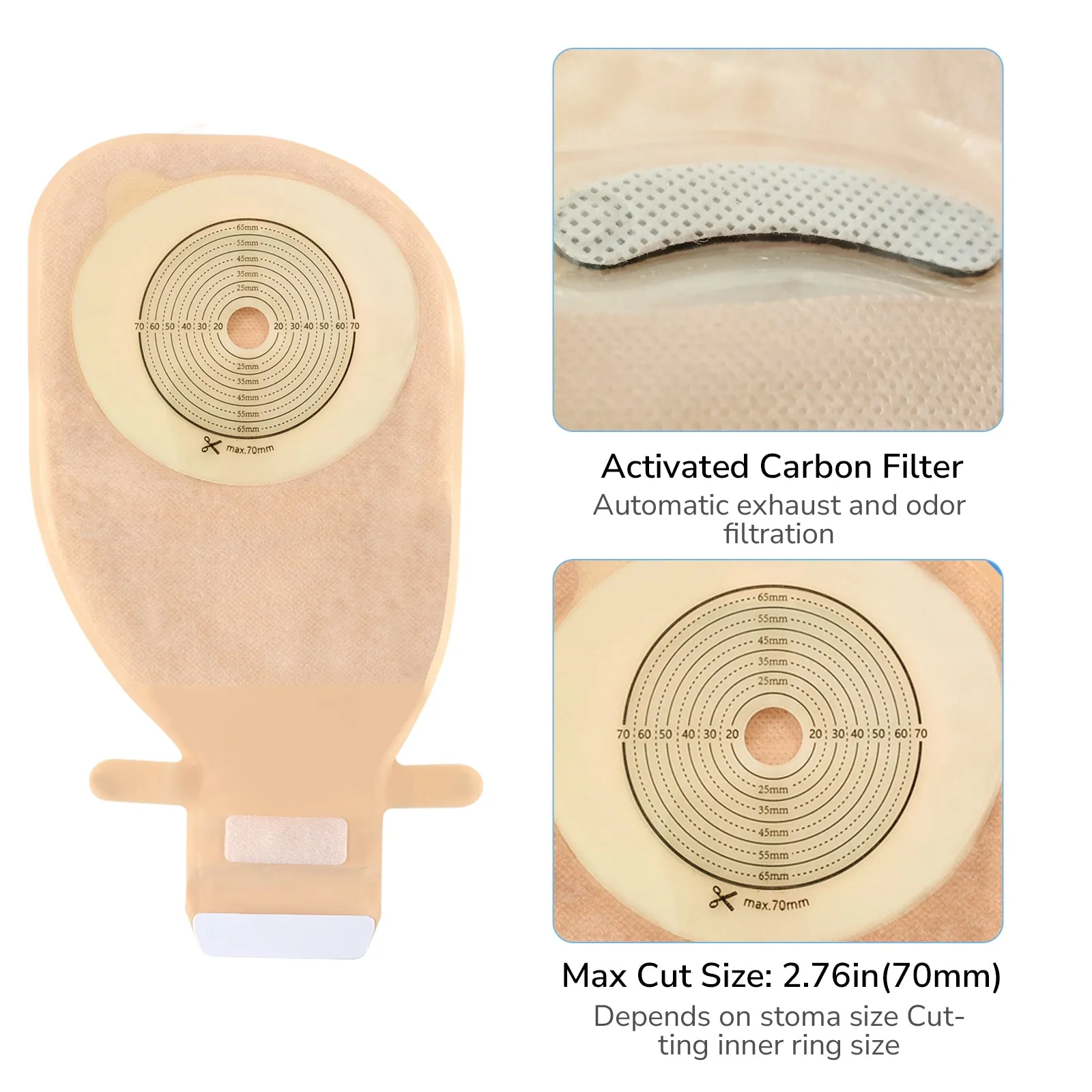 HEAGI One-Piece Colostomy Bags Cut-to-Fit Drainable Ostomy Pouches for Ileostomy Stoma Care