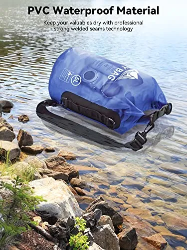 HEETA Waterproof Dry Bag for Women Men, Roll Top Lightweight Dry Storage Bag Backpack with Phone Case for Travel, Swimming, Boating, Kayaking, Camping and Beach, Transparent Bluish Violet 5L