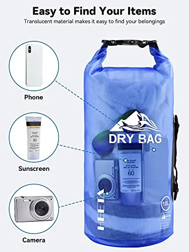 HEETA Waterproof Dry Bag for Women Men, Roll Top Lightweight Dry Storage Bag Backpack with Phone Case for Travel, Swimming, Boating, Kayaking, Camping and Beach, Transparent Bluish Violet 5L