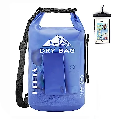 HEETA Waterproof Dry Bag for Women Men, Roll Top Lightweight Dry Storage Bag Backpack with Phone Case for Travel, Swimming, Boating, Kayaking, Camping and Beach, Transparent Bluish Violet 5L