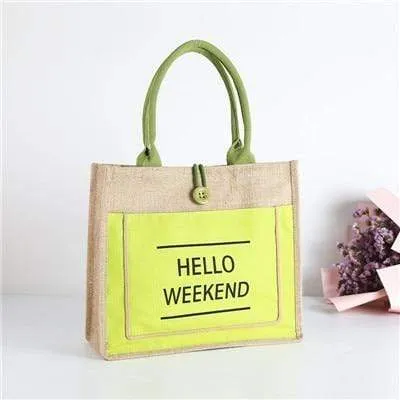 Hello Weekend Reusable Linen Shopping Bag