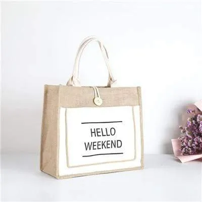 Hello Weekend Reusable Linen Shopping Bag