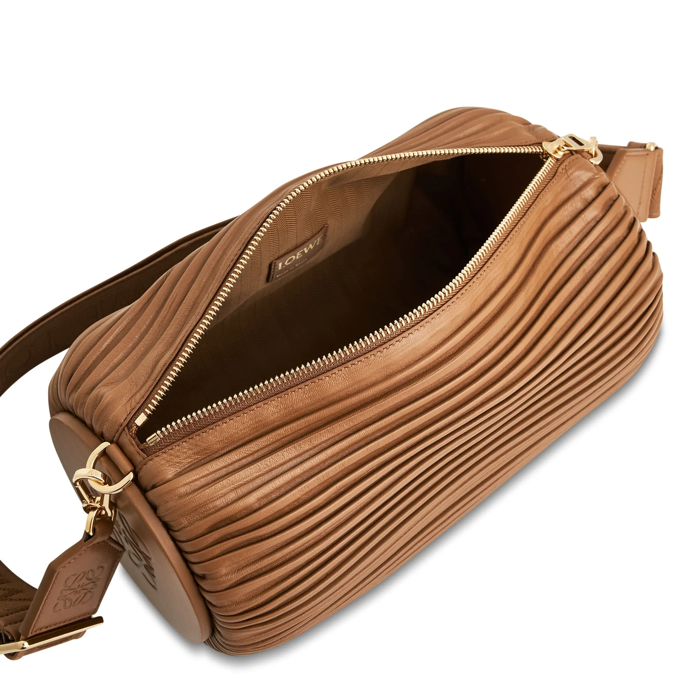 Large Bracelet Pouch Bag in Pleated Nappa in Oak