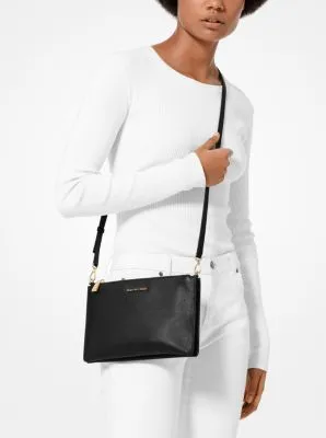 Large Pebbled Leather Double-Pouch Crossbody