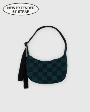 Medium Nylon Crescent Bag- Navy Green Check