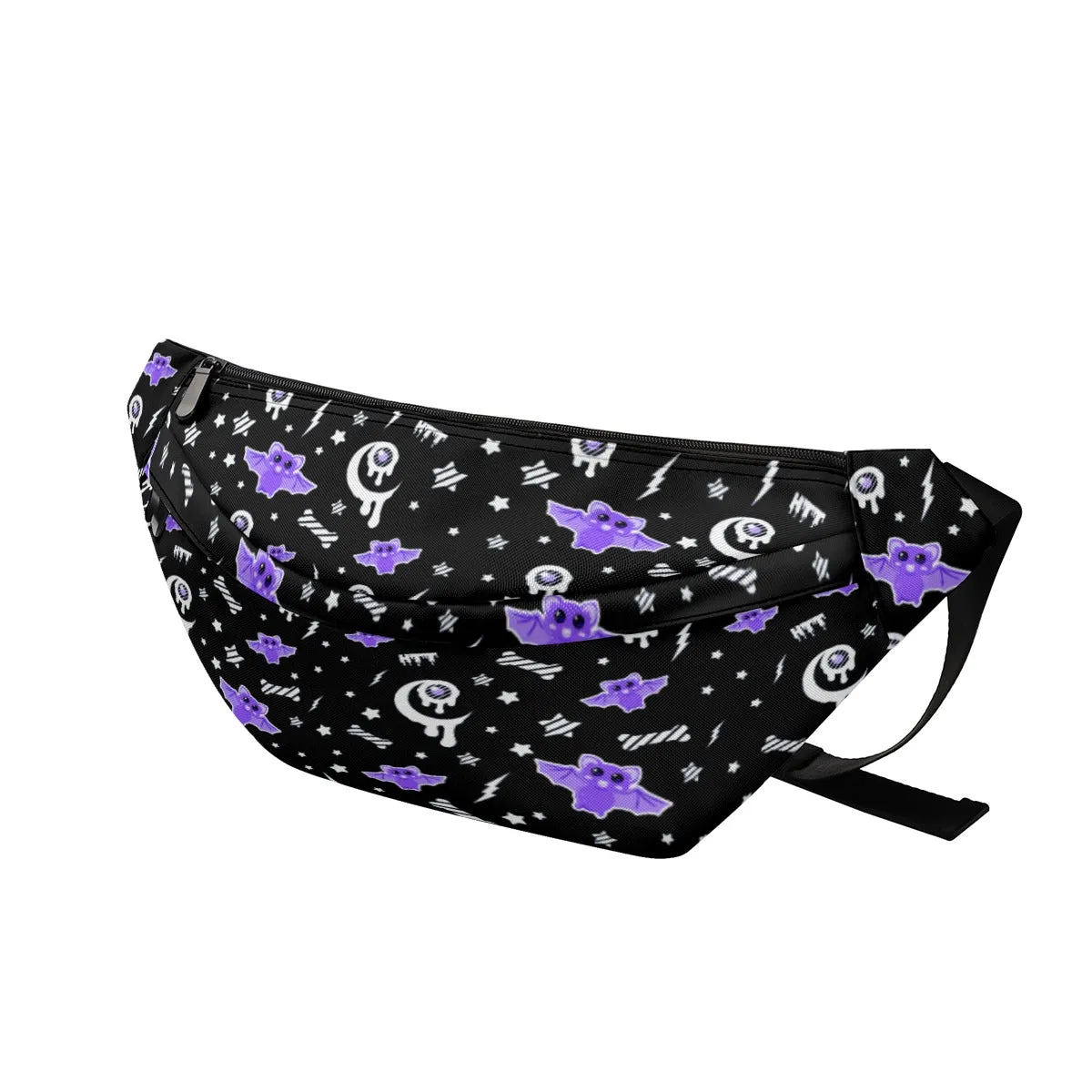 Milky Bat Night Large Fanny Pack Bag (Black)