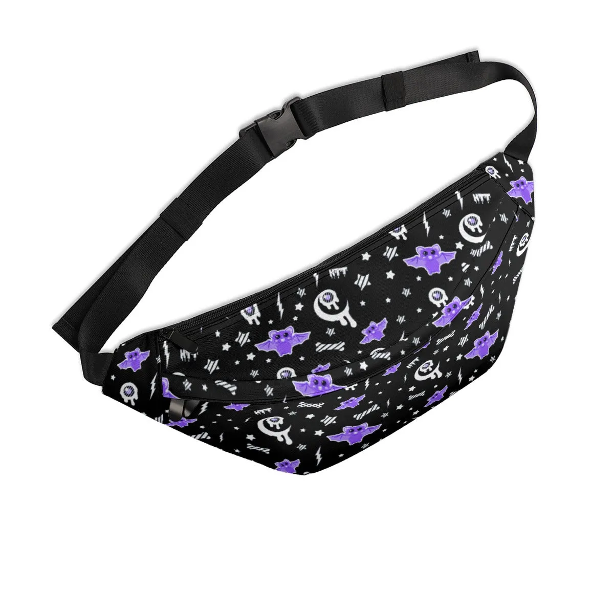 Milky Bat Night Large Fanny Pack Bag (Black)