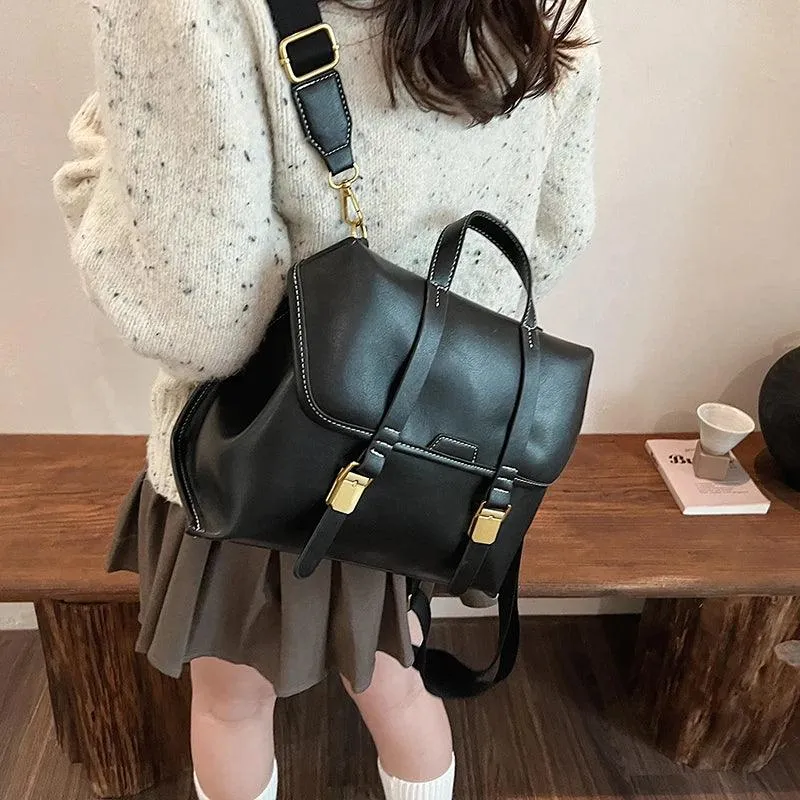 Nubuck Leather Women Satchel Bags Flap Push Lock Backpacks Soft Handbags