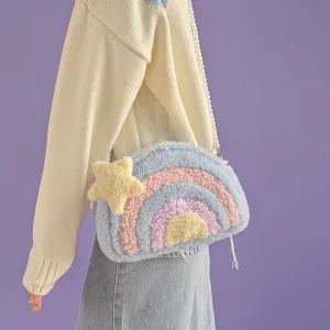 Plush Pastel Rainbow Messenger Bag