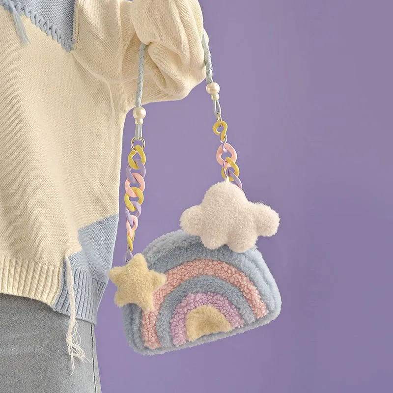 Plush Pastel Rainbow Messenger Bag