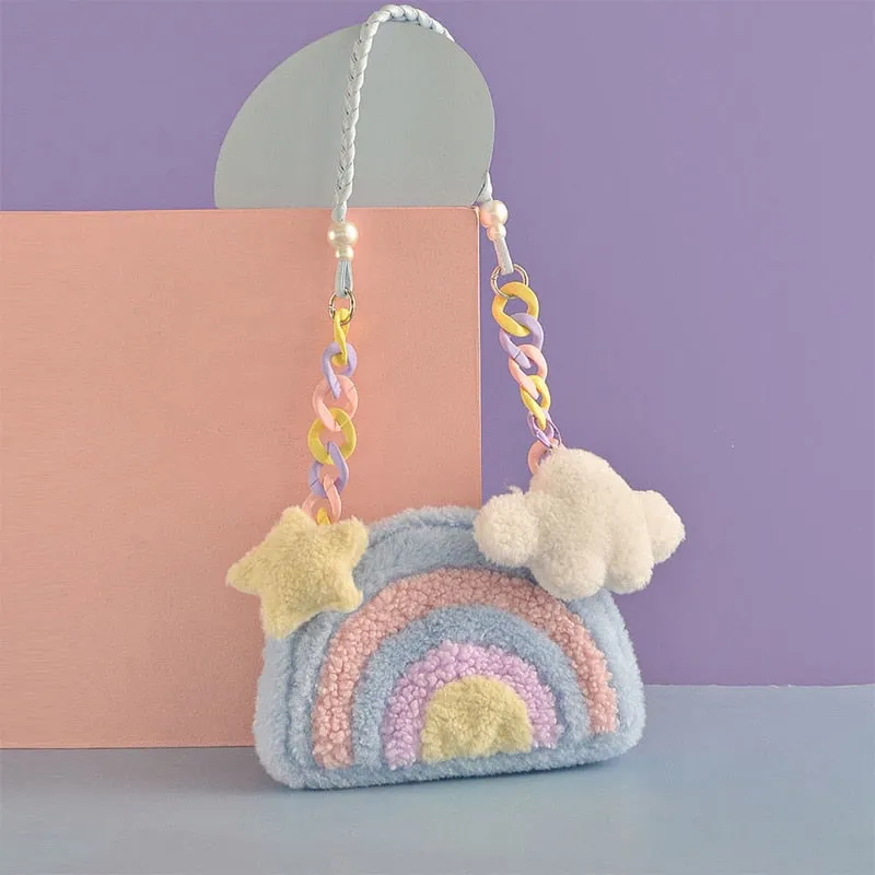 Plush Pastel Rainbow Messenger Bag