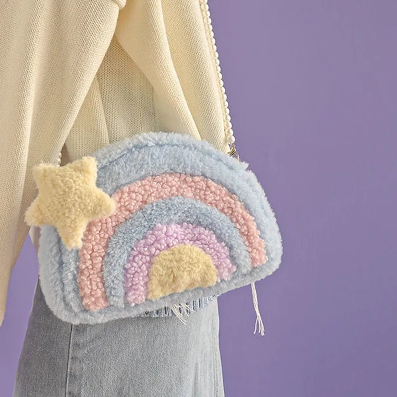 Plush Pastel Rainbow Messenger Bag