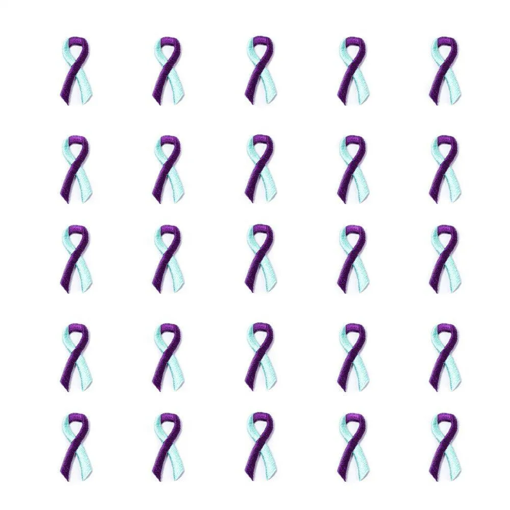 Purple Turquoise Ribbon Embroidered Stick-ons - 25-pack