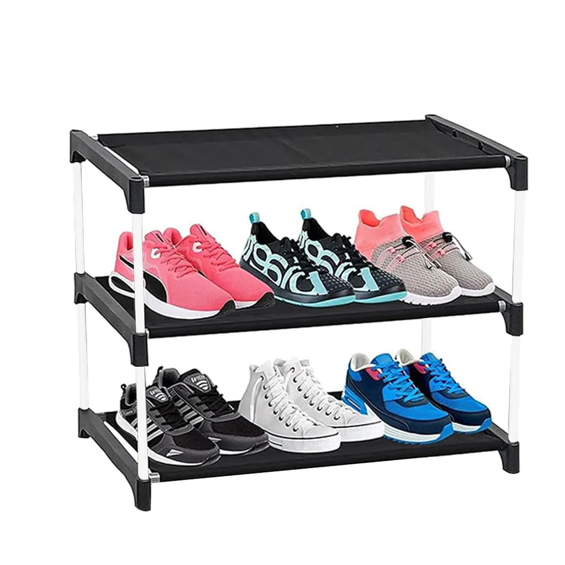 Rawzz 3 Layer Metal Plastic Rack for Multipurpose Use Books, Clothes, Shoes etc. (Black, 3 Shelves) (3 Layer)