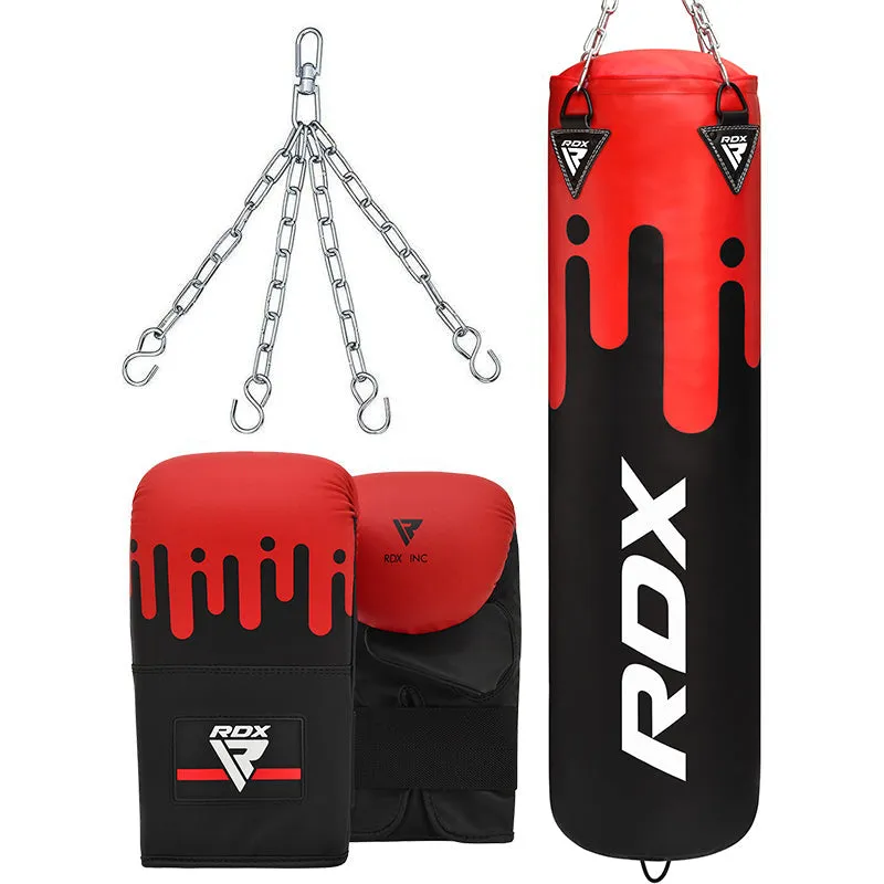 RDX F9 4ft / 5ft 3-in-1 Red / Black Punch Bag with Mitts Set