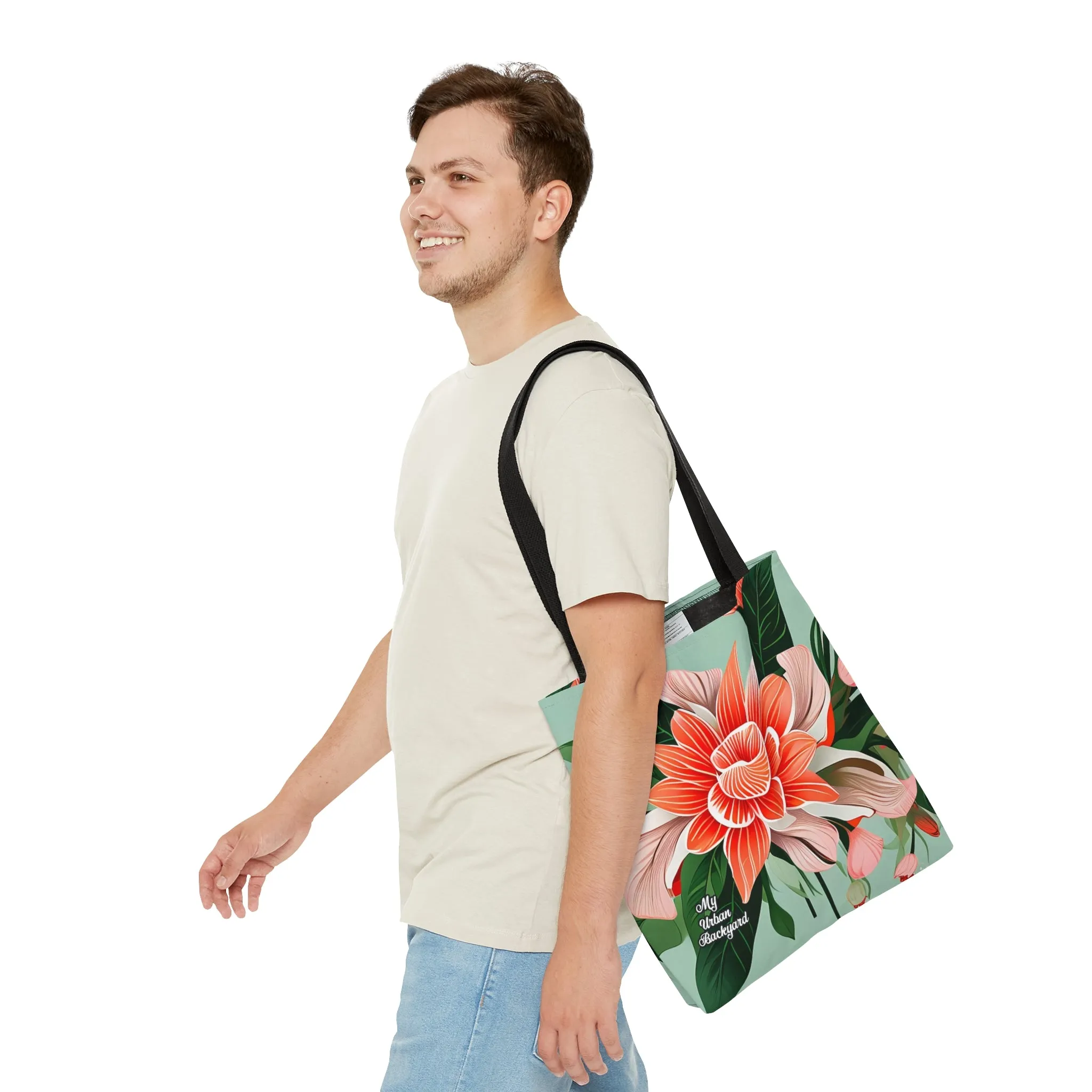 Reusable Tote Bag for Everyday Use, Shoulder Bag w Cotton Handles - Large Flower