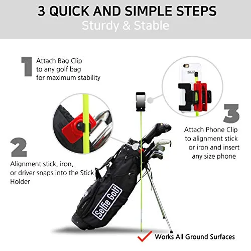 SelfieGOLF Record Golf Swing - Cell Phone Clip Holder and Training Aid - Golf Accessories - Works with Any Smart Phone - Quick Set Up