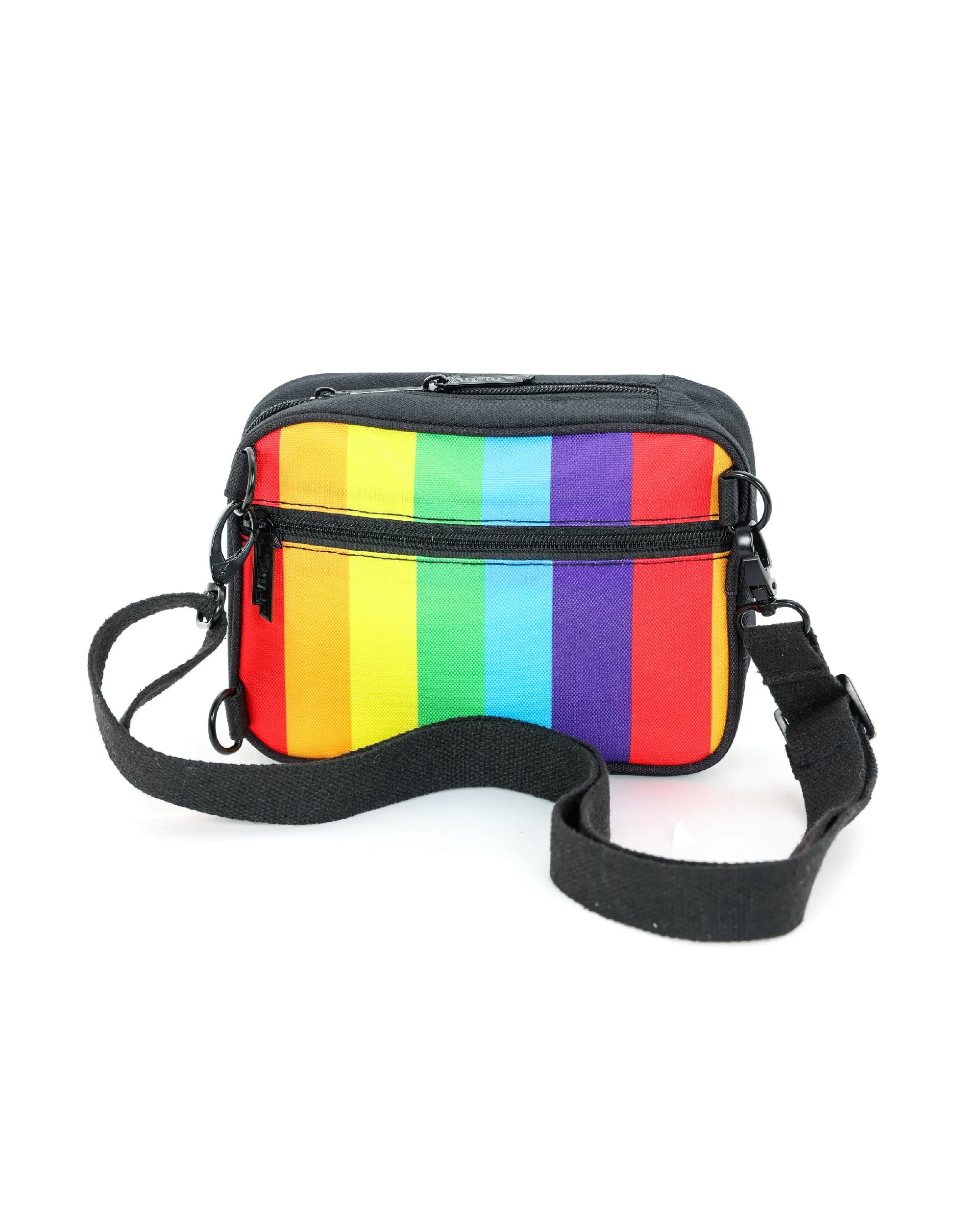 Sidekick | Crossbody Sling | Recycled RPET | Black Rainbow Stripe