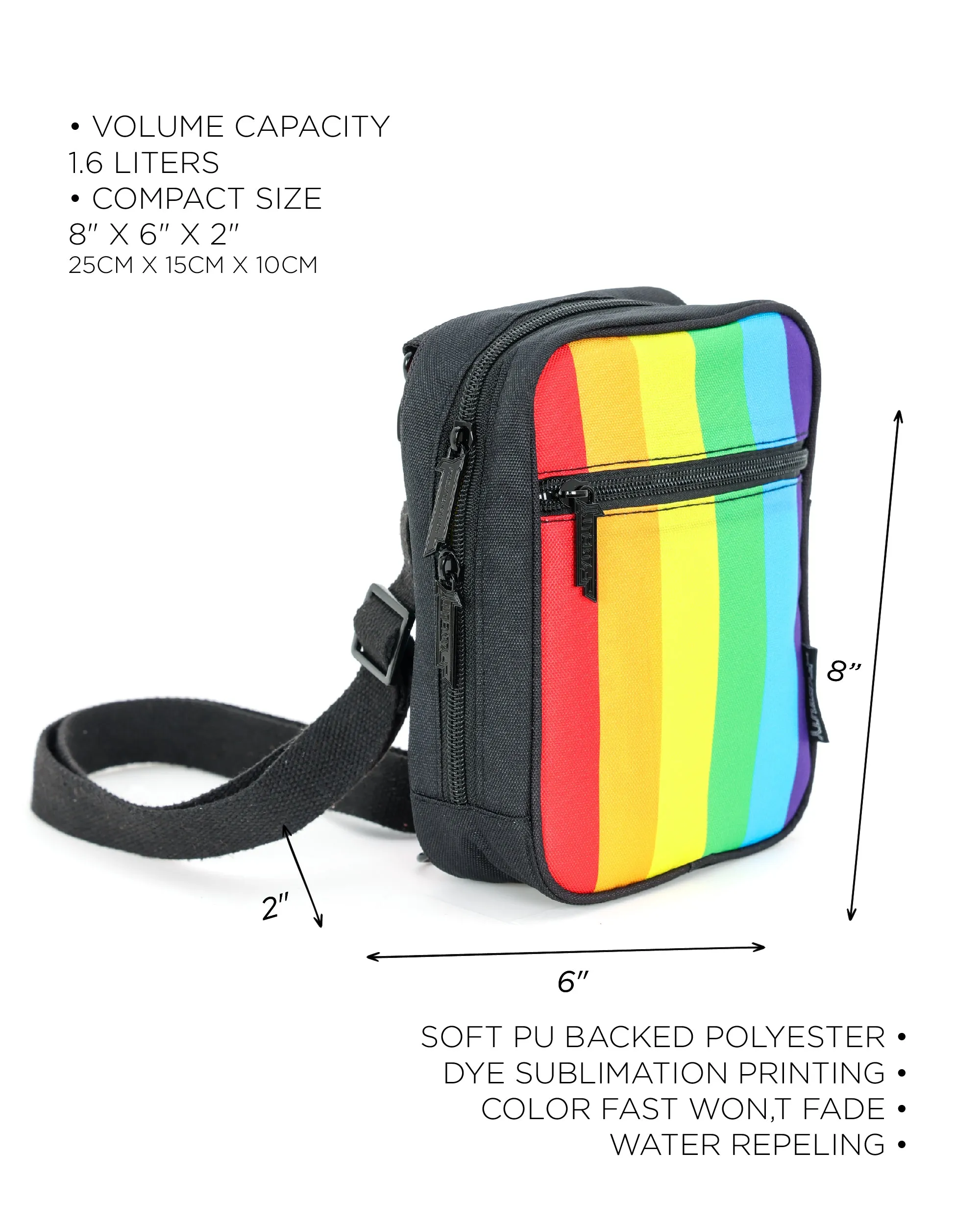 Sidekick | Crossbody Sling | Recycled RPET | Black Rainbow Stripe