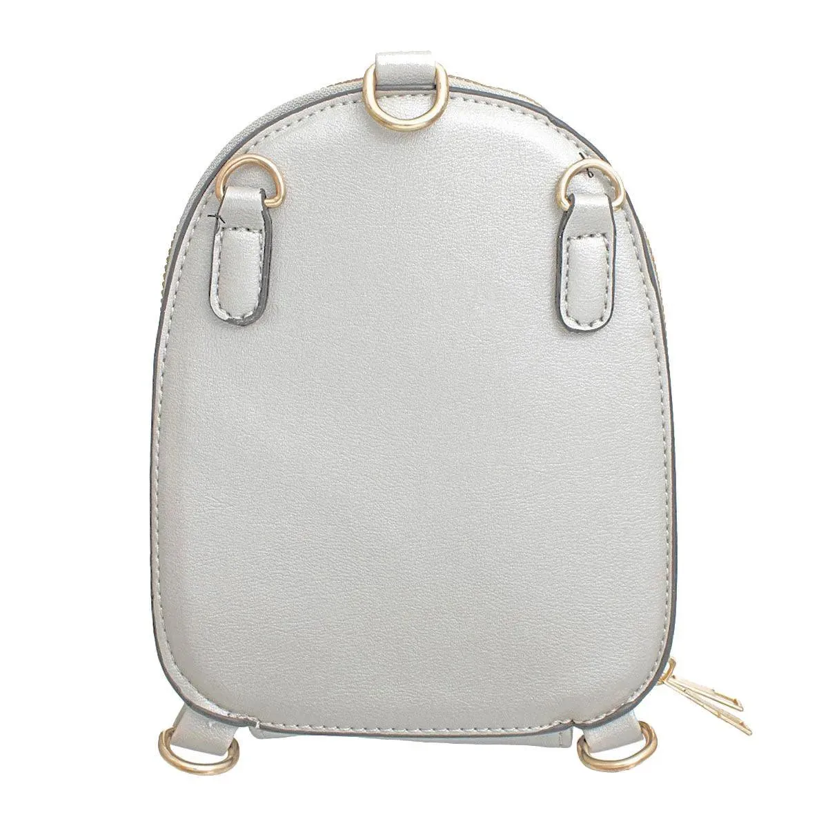 Silver Vegan Leather Floral Mini Backpack: Stylish & Secure