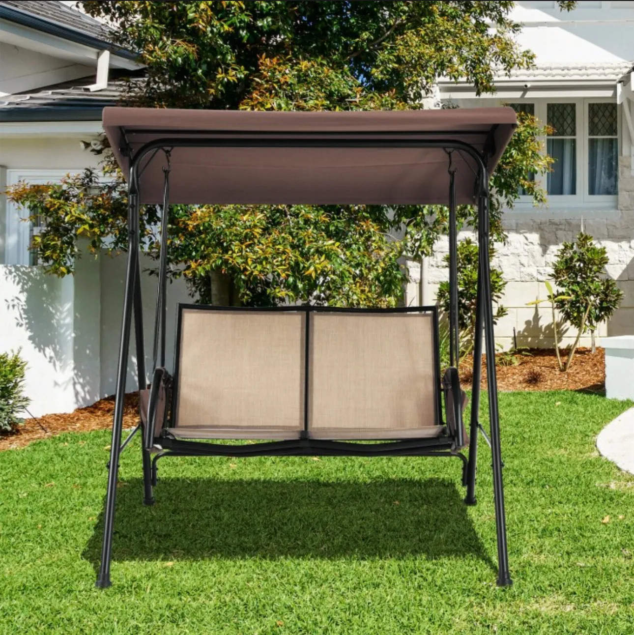 Super Relaxing 2 Person Patio Porch Swing With Adjustable Canopy Storage Pockets | Heavy Duty | Water Resistant