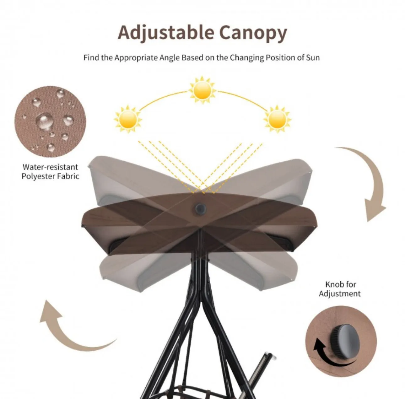 Super Relaxing 2 Person Patio Porch Swing With Adjustable Canopy Storage Pockets | Heavy Duty | Water Resistant