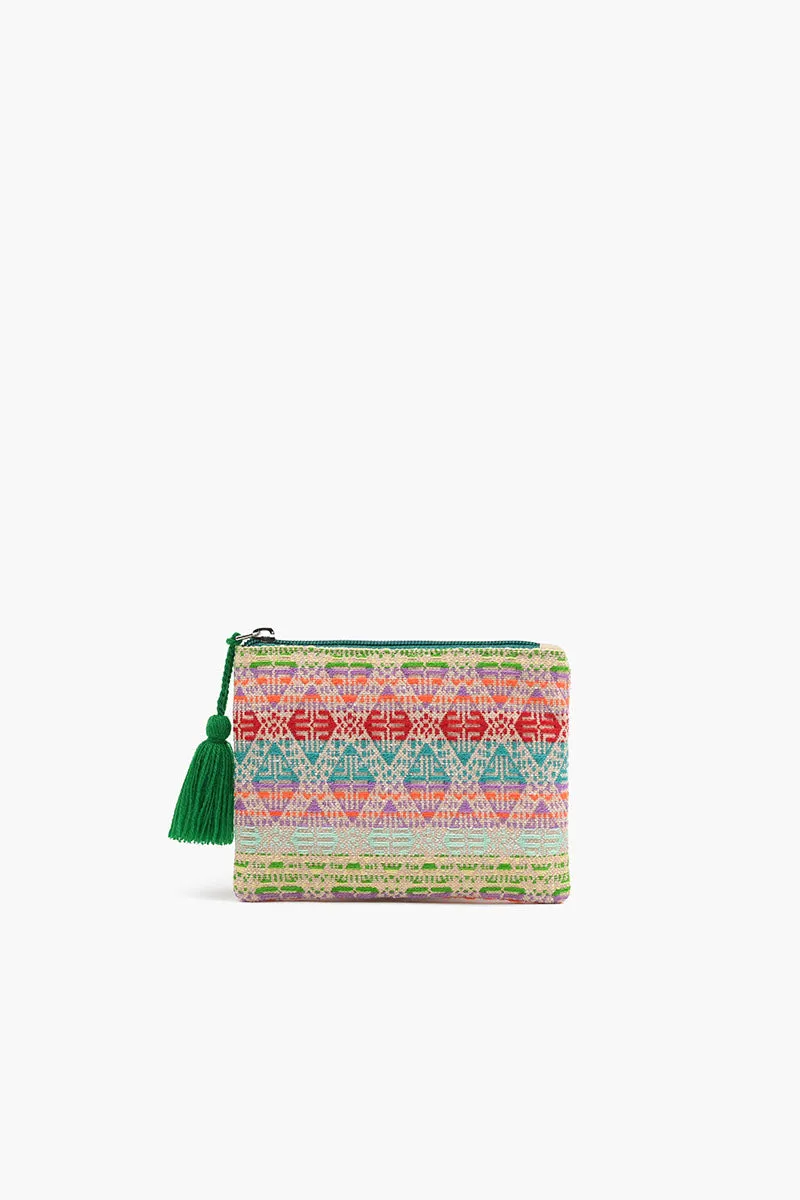 Teal Handwoven Jacquard Coin Bag