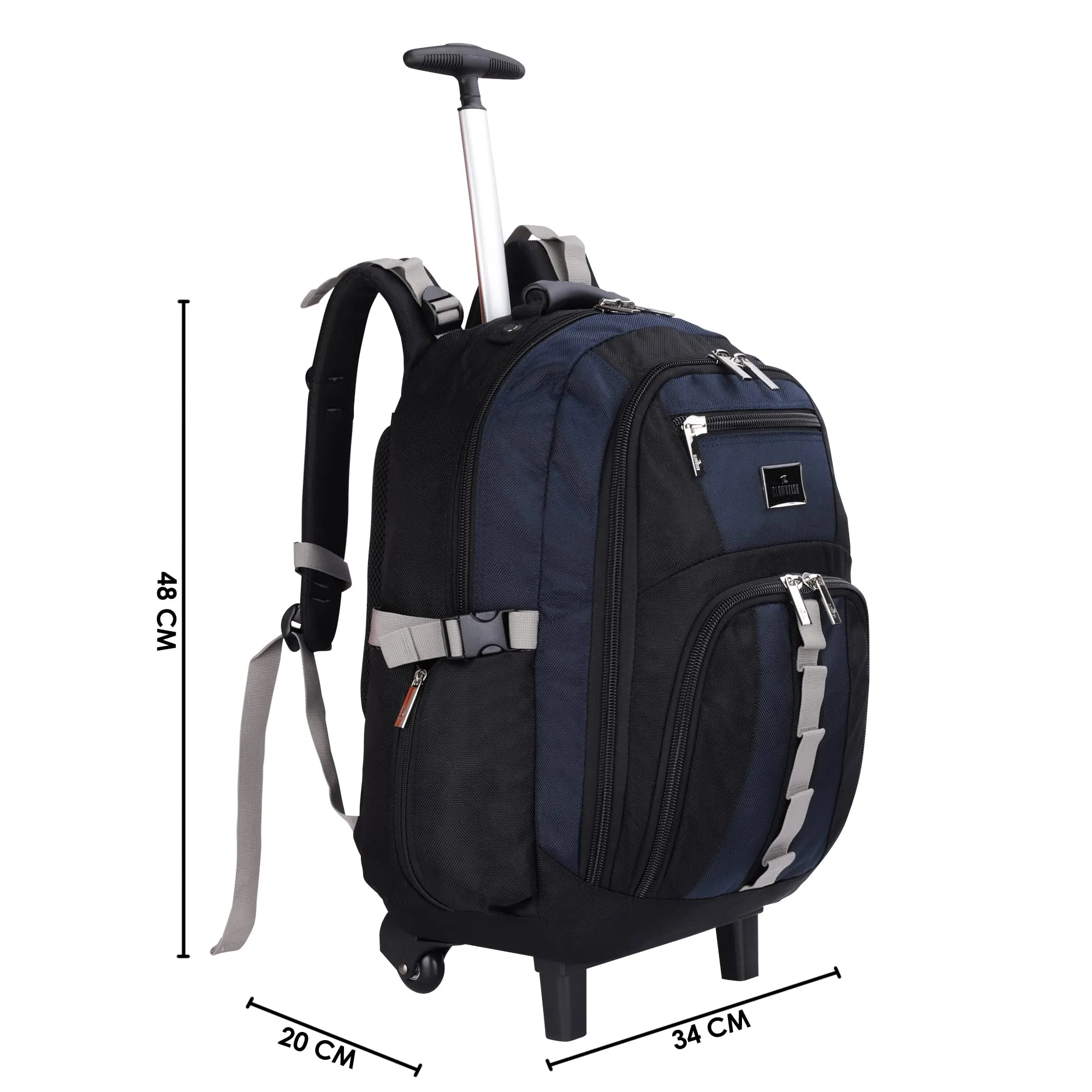 THE CLOWNFISH Tramp 33 Litre Water Resistant Polyester Two Wheel Laptop Trolley Backpack (Navy Blue- Size 48 Cm)