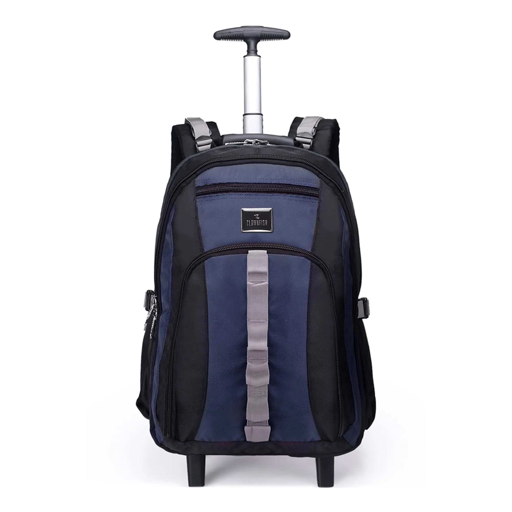 THE CLOWNFISH Tramp 33 Litre Water Resistant Polyester Two Wheel Laptop Trolley Backpack (Navy Blue- Size 48 Cm)