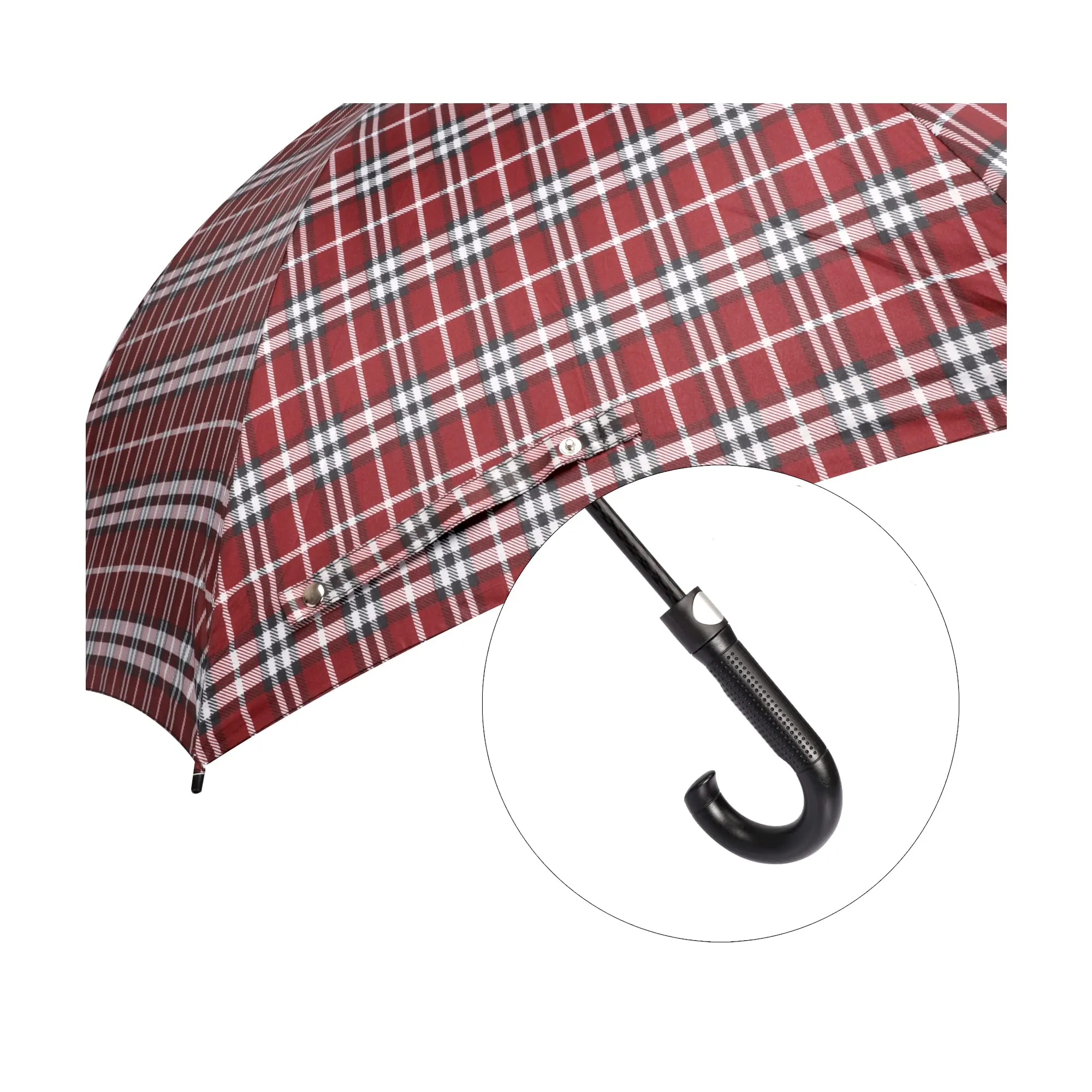 THE CLOWNFISH Umbrella Crescenta Series Single Fold Auto Open J- shape Handle Waterproof Taffeta Polyester 190 T Umbrellas For Men and Women (Checks Design-Red)