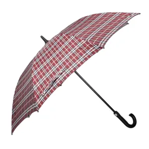 THE CLOWNFISH Umbrella Crescenta Series Single Fold Auto Open J- shape Handle Waterproof Taffeta Polyester 190 T Umbrellas For Men and Women (Checks Design-Red)