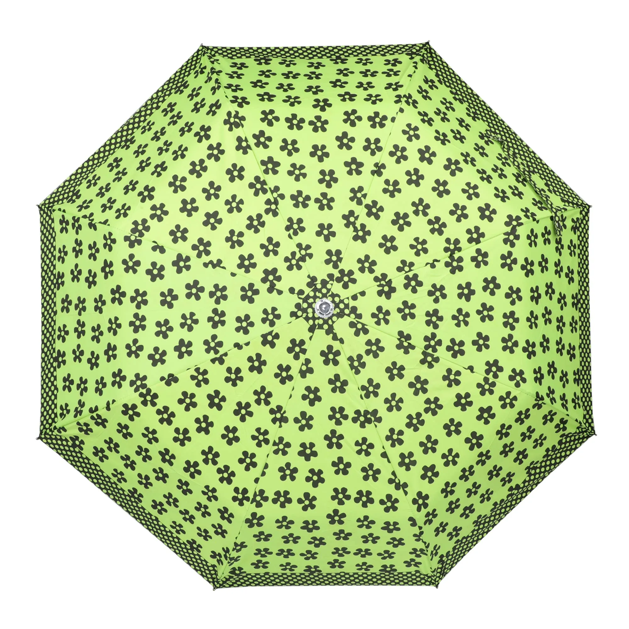 THE CLOWNFISH Umbrella Savior Series 3 Fold Auto Open Waterproof 190 T Polyester Double Coated Silver Lined Umbrellas For Men and Women (Flower Design- Parrot Green)