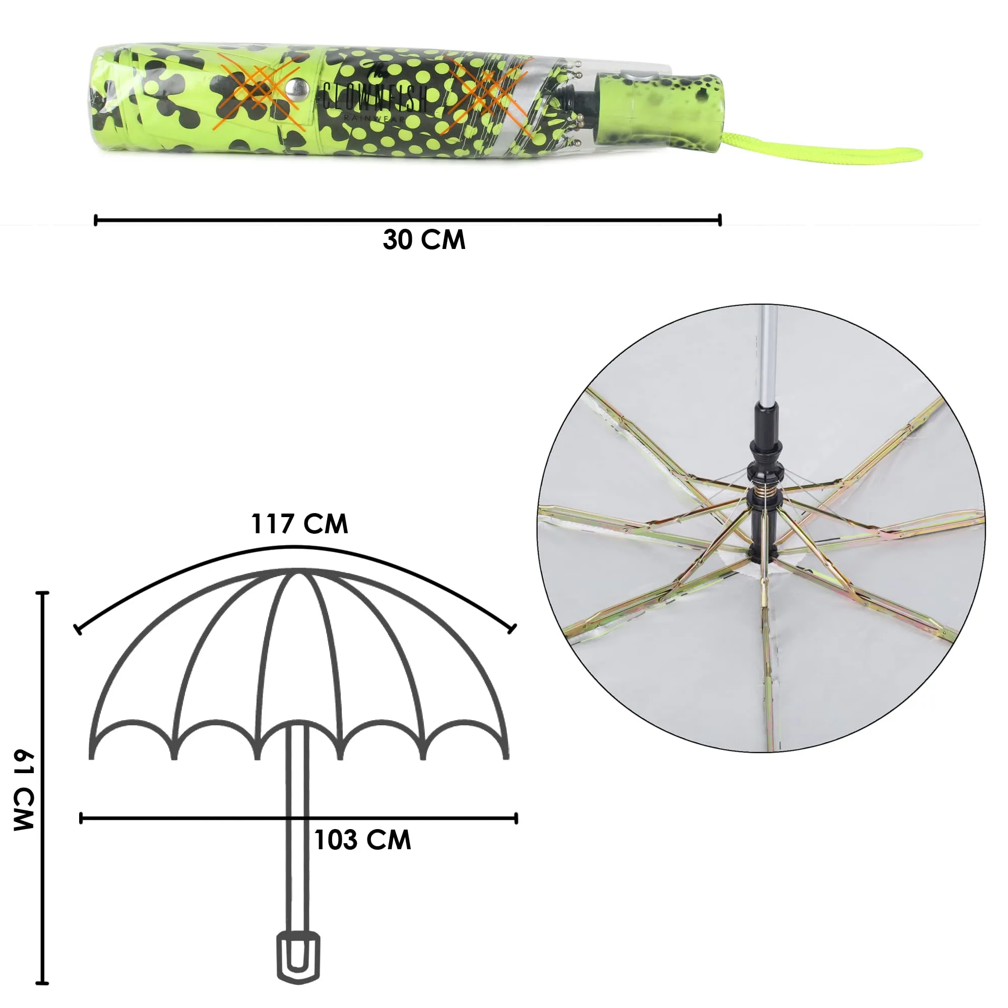 THE CLOWNFISH Umbrella Savior Series 3 Fold Auto Open Waterproof 190 T Polyester Double Coated Silver Lined Umbrellas For Men and Women (Flower Design- Parrot Green)