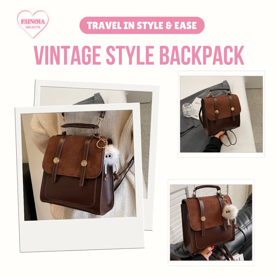 VIVI Vintage Style Velvet Leather Backpack - Spacious Fall/ Winter Fashion Essential