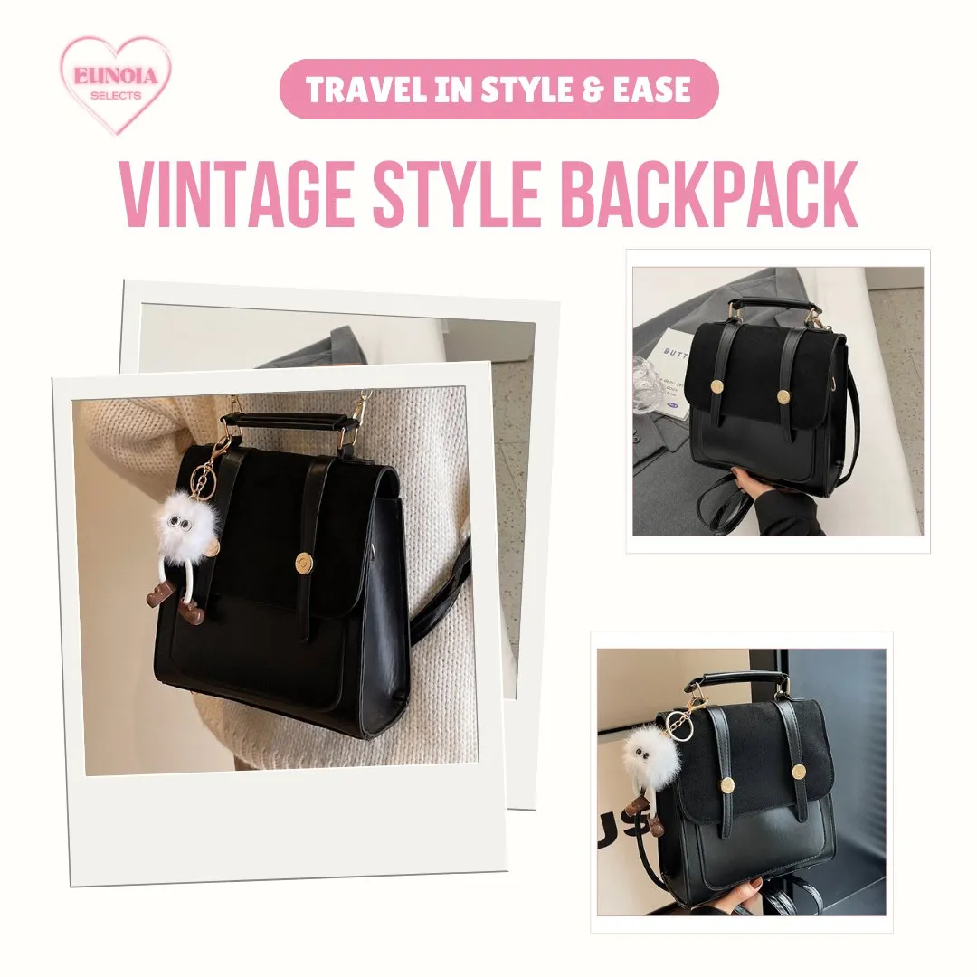 VIVI Vintage Style Velvet Leather Backpack - Spacious Fall/ Winter Fashion Essential