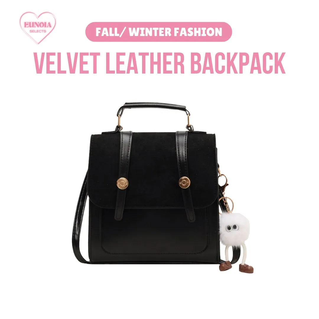 VIVI Vintage Style Velvet Leather Backpack - Spacious Fall/ Winter Fashion Essential