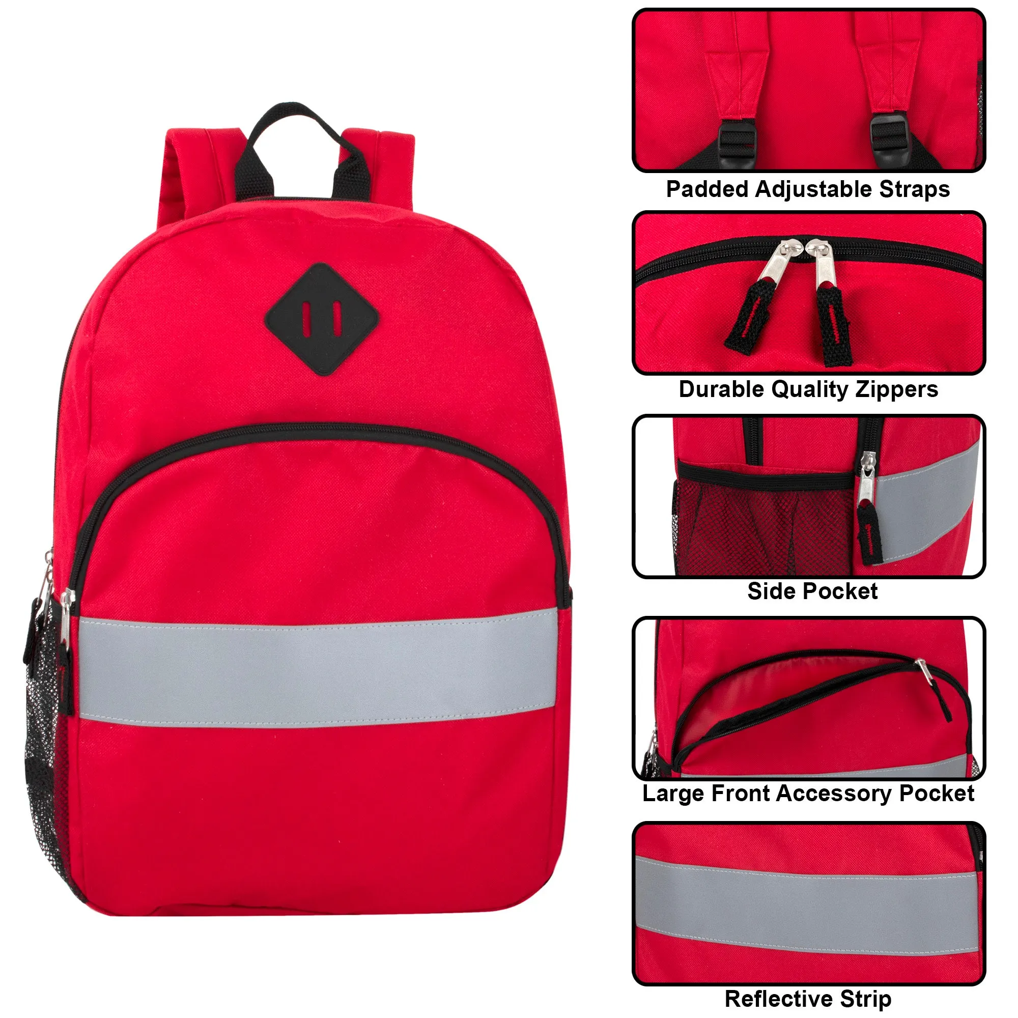 Wholesale 43cm Safety Reflective Backpacks 20L Capacity - 4 Color Assortment